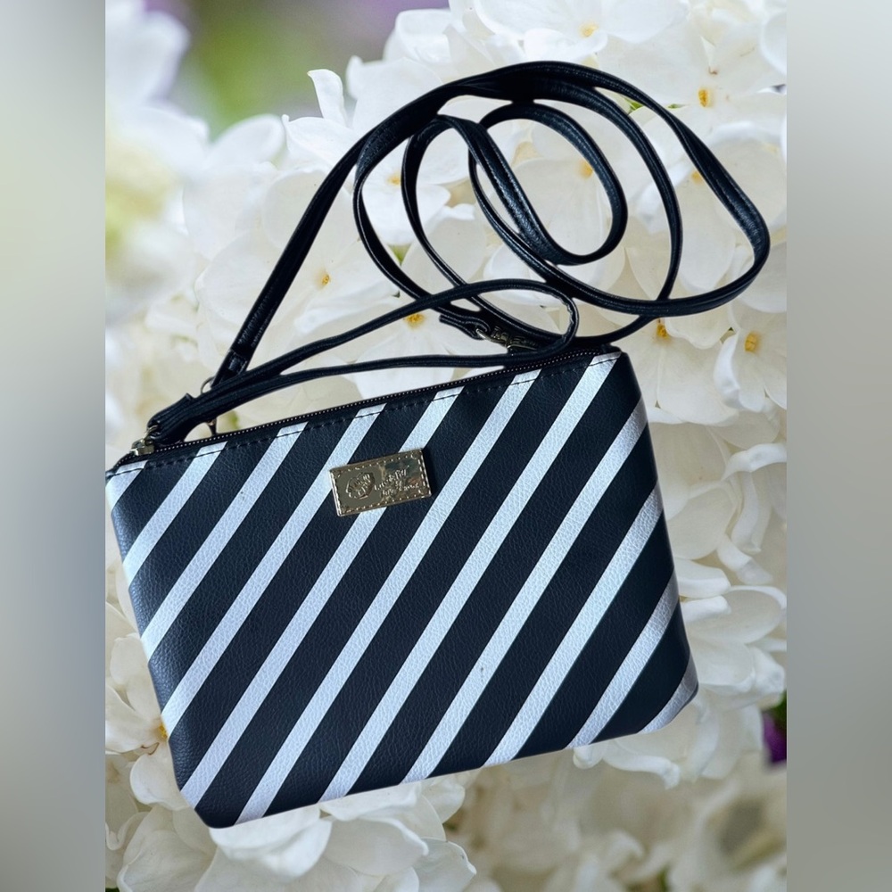 Luv Betsey by Betsey Johnson Black & White Stripe Wristlet/Crossbody Bag